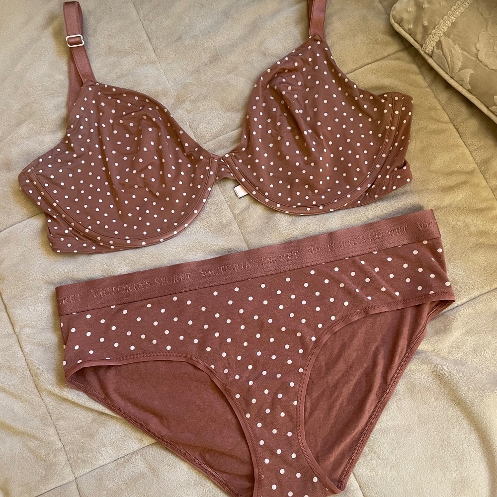 Victoria’s Secret Unlined Demi & Cotton Panty NWOT  38DDD/XL NEW Brandied Ginger
